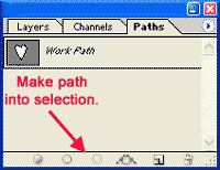 Clicking the "Make Path into Selection" button will make your path into a selection! :O