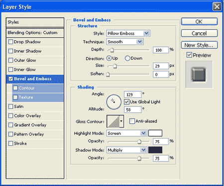 dialog box for down state layer style
