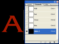 version 7. the letter typed into the Alpha Channel comes out red.