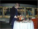 Paul Stillman, as Ben Franklin, demonstrates the playing of the glass armonica