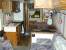 All our stuff is tucked away! On the dinette bench is my keyboard.
