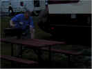 It was getting dark as Michael looked in on the steaks