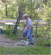 Michael doing the RV Utilities dance at our camp in Kennebunk ME.