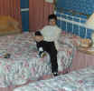 Suzanne in our room at the Seacoast Lodge
