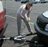 Janee hooking up the car to toe