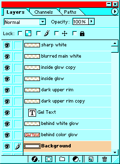 layers palette -- We use a different layer for each little thing so that if we mess up on something, or need to move it, it will be separate and moveable on its own layer!